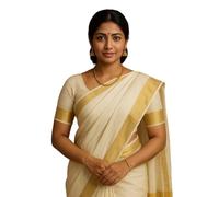 Kerala Kasavu Saree, Kuthampully Handloom Cotton, Traditional White with Golden Border, for Onam