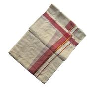Kerala Traditional Double Mundu, White with Golden Kasavu and Dark Red Border, Onam Festival Dhoti