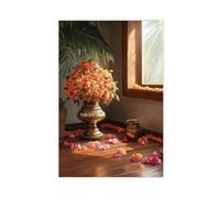 Kerala Uruli Art Print, Brass Bowl And Floral Canvas Poster Wall Art Decor Print Picture Paintings for Living Room Bedroom Decoration 08x12inch(20x30cm)