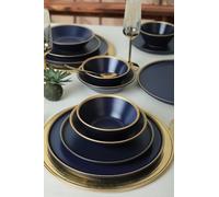 Keramika Dinnerware Set - Mat Navy Blue/Gold - 24 Pieces - 6 Persons - Stoneware