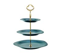 keramwerk 3 Tier Ceramic Cake Stand, Tiered Wedding Dessert Cupcake Stand for Tea Birthday Fruit Party Food Serving Display(Gold & Green)