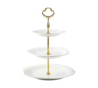keramwerk 3 Tier Ceramic Cake Stand, Tiered Wedding Dessert Cupcake Stand for Tea Birthday Fruit Party Food Serving Display(Gold & White)