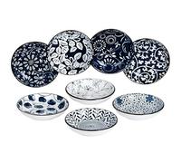 keramwerk Ceramic Dipping Bowls,4 Inch Side Dishes Soy Sauce Dishes for Sushi,Sauce,Snack and Cranberry,3 Oz Vintage Blue and White Pinch Bowls for Kitchen Prep - Set of 8