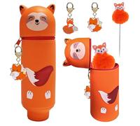 KERANEET Kawaiis Pencil Case 2 in 1 Silicone Pencil Case with Zip Stands Up for School and Office Girls and Boys, Fox, kawaii