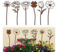 KERANEET Pack of 6 Garden Decoration Rust Garden Stake Spring Decoration Flower Stake Rust Decoration Garden Stake Flower Rust Decoration for Garden Outdoor Yard Lawn Garden Decoration