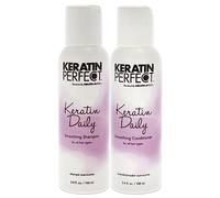 Keratin Perfect Daily Travel Duo - Helps Reduce Heat Damage - Enhances Body and Shine - Safe for Keratin Treated Hair - Travel Friendly - Ideal for All Hair Types - Shampoo and Conditioner - 2 pc