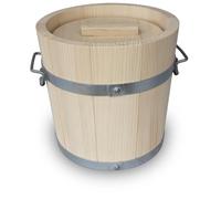 KERAZO Fermentation Bucket with Lid - Natural Fermentation Barrel with Metal Strapping and Handles - Wooden Sauerkraut Barrel for Fermentation of Vegetables, Kimchi, Cucumbers - Wooden Fermentation