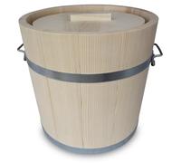 KERAZO Fermentation Bucket with Lid - Natural Fermentation Barrel with Metal Strapping and Handles - Wooden Sauerkraut Barrel for Fermentation of Vegetables, Kimchi, Cucumbers - Wooden Fermentation