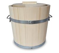 KERAZO Fermentation Bucket with Lid - Natural Fermentation Barrel with Metal Strapping and Handles - Wooden Sauerkraut Barrel for Fermentation of Vegetables, Kimchi, Cucumbers - Wooden Fermentation