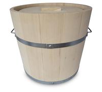 KERAZO Fermentation Bucket with Lid - Natural Fermentation Barrel with Metal Strapping and Handles - Wooden Sauerkraut Barrel for Fermentation of Vegetables, Kimchi, Cucumbers - Wooden Fermentation