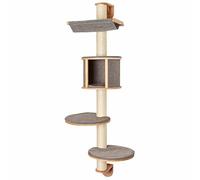 Kerbl Dolomit Tofana Wall-Mounted Cat Tree, 168 x 75 cm, Grey | Grey, 168 cm high, wooden and sisal wall scratching post, with removable and padded cushion