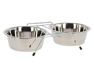 Kerbl Double Bowl Stand Including 2 Stainless Steel Bowls, No Slipping, Stable