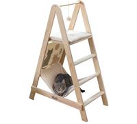 Kerbl Pet Ladder Climbing Tower Cat Scratching Post, Solid Wood, Soft Plush, Beige, Height 104 cm, Two Sleeping Surfaces, with Hammock, Sisal Scratching Surface, Hanging Play Ball, Wall Mount