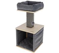 Kerbl Pet Noah II Cat Scratching Post Grey/Natural 38 x 38 x 78 cm Solid Wood for Cats and Kittens with Sisal Column Washable Bed Modern Design