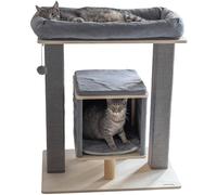 Kerbl Pet Noah III Cat Scratching Post 75 x 50 x 92 cm, Grey/Natural, Birch Plywood, Multi-Cat Household, Modern Scratching Furniture, Sisal Column, Large Bed, Washable