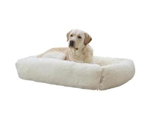 Kerbl Pet Pet Cuddly Bed Fluffy for Dogs and Cats, Fluffy Soft Plush Cushion with Raised Edge and Non-Slip Base, Washable, 80 x 60 x 22 cm, Cream