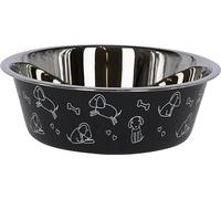 Kerbl Pet Stainless Steel Dog Bowl, Black, 4000 ml, for Food and Water, Dishwasher Safe, Robust, with Motif