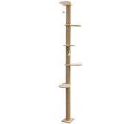Kerbl Pet Timber Cat Scratching Post Wall Scratching Post Climbing Wall Solid Wood Jute Rope Height 208 cm 5 Platforms
