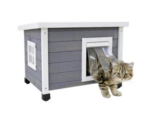 Kerbl Rustica 80991 Cat House Wooden White / Grey Swing Door with Slats, Plexiglass Window, Height-Adjustable Plastic Feet, Cat Villa