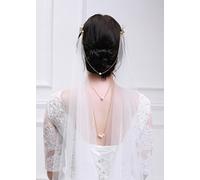 Kercisbeauty 3M Soft Tulle Sheer Cathedral Wedding Lace Veil Single Layer Drop with Gold Flower Comb Multi Layer Pearl Chain for Bride Bridal Headpiece Hair Dress (White)