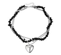 Kercisbeauty Black Beads Twist Choker with Chunky Chain Heart Y Necklace for Women