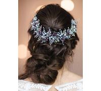 Kercisbeauty Blue and Purple Headband for Brides Bridal Headpiece Side Headband Wedding Women Special Occasion Jewelry Beads Hair Piece Tiara