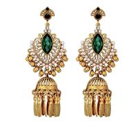 Kercisbeauty Indian Jhumka Earrings Retro Gold Ethnic Bell Dangle Drop with Rhinestones for Women Special Occasion Festival Jewelry, S, Metal, No Gemstone