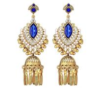 Kercisbeauty Indian Jhumka Earrings Retro Gold Ethnic Bell Dangle Drop with Rhinestones for Women Special Occasion Festival Jewelry, S, Metal, No Gemstone
