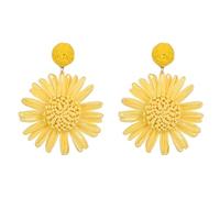 Kercisbeauty Ivory Daisy Flower Raffia Braid Earrings for Women Summer Beach Party Boho Earrings, Small, Metal, No Gemstone