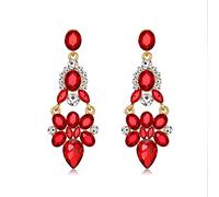 Kercisbeauty Red Rhinestones Beads Dangle Drop Earrings for Women Glitter Sparkle Stud Earrings Banquet Dancing Ball Party