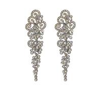 Kercisbeauty Silver Long Dangle Drop Earrings Rhinestones Beads Wedding Bridal Chandelier Earrings Jewelry Prom Party, Women, Silver Crystal Stone