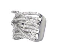Kercisbeauty Statement Multi Row Rhinestones Beads Finger Ring Engagement Ring for Bride to Be Women Cocktail Party Sparkle Jewelry Stainless Steel Plating Jewelry, Crystal, No Gemstone