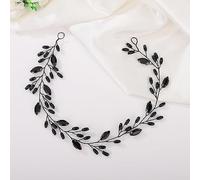Kercisbeauty Thin Long Black Crystal Beads Headband Wedding Bridal Handmade Hair Piece for Women Girls