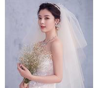 Kercisbeauty Wedding Lace 4 layer White and Champagne Veil Drop Soft Tulle for Bride with Hair Comb Wide Lace Veil Chapel Veil Single Layer Veil Wedding Hair Accessories (Champagne)