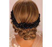 Kercisbeauty Women Black Round Beads Headband Handmade Statement Hair Piece for Special Occasion Punk Gothic Jewelry