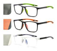 Kerecsen 3 Pack Reading Glasses for Men - Sporty Style Blue Light Blocking Square Frames Lightweight Comfortable Readers (Black Grey Clear, 3.50, Dioptres)