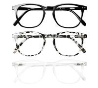 Kerecsen 3 Pack Reading Glasses for Women Men, Blue Light Blocking Spring Hinge Eyeglasses, Black/Tortoiseshell/Clear Readers 2.0