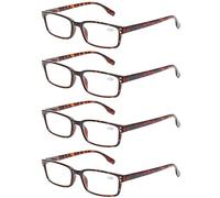 Kerecsen 4-Pack Rectangular Retro Style Men Reading Glasses Spring Hinges Comfortable Readers (+0.75, 4 Pack Tortoise)