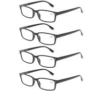 Kerecsen 4-Pack Rectangular Retro Style Men Reading Glasses Spring Hinges Comfortable Readers (+0.75, 4 Pack Black)