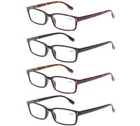 Kerecsen 4-Pack Rectangular Retro Style Men Reading Glasses Spring Hinges Comfortable Readers (+3.00, 2 Black 2 Tortoise)