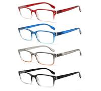 Kerecsen 4-Pack Rectangular Retro Style Men Reading Glasses Spring Hinges Comfortable Readers (+3.50, 4 Pack Mix Color-2)
