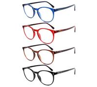 Kerecsen 4 Pack Retro Round Reading Glasses Men Women Spring Hinges Lightweight Quality Readers(1.75,Blue Red Brown Black)