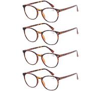 Kerecsen 4 Pack Retro Round Reading Glasses Men Women Spring Hinges Lightweight Quality Readers (2.00, 4 Pack Tortoise)