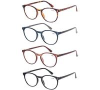 Kerecsen 4 Pack Retro Round Reading Glasses Men Women Spring Hinges Lightweight Quality Readers (2.5,Black Tortoiseshell Blue Brown)