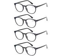 Kerecsen 4 Pack Retro Round Reading Glasses Men Women Spring Hinges Lightweight Quality Readers (3.0,Black)