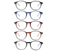 Kerecsen 5 Pack Retro Reading Glasses Men Women Blue Light Blocking Spring Hinges Lightweight Quality Round Readers (Black Tortoiseshell Blue Brown, 1.00)