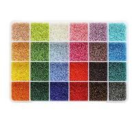 KERGAEN 2mm Sliver Lined Glass Seed Beads About 24000pcs in Storage Box,12/0 Small Craft Seed Beads for Jewelry Making (1000Pcs Per Color, 24 Colors)