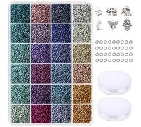KERGAEN Size 2mm 12/0 Seed Beads - 15600pcs Supplies with Elastic String, Jump Ring, Decorative Beads for Jewellery Making and Crafts (650Pcs/Color, 24 Colors)