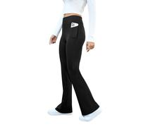 keriffe Women's Flare Yoga Pants with Side Pockets High Waist Casual Bootcut Leggings Tummy Control, Black, XL
