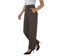 keriffe Womens Stretchy Dress Pants 2 Pockets High Waist Pull On Office Slacks Casual Business Work Wide Leg Pants Trousers, Brown, M